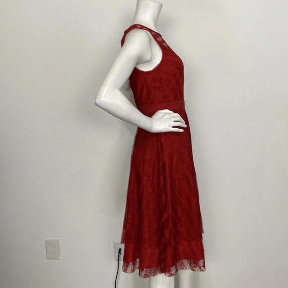 Moulinette Soeurs Anthropologie "NEW" Burgundy Tango Lace Midi Dress Size 2 - Picture 8 of 11